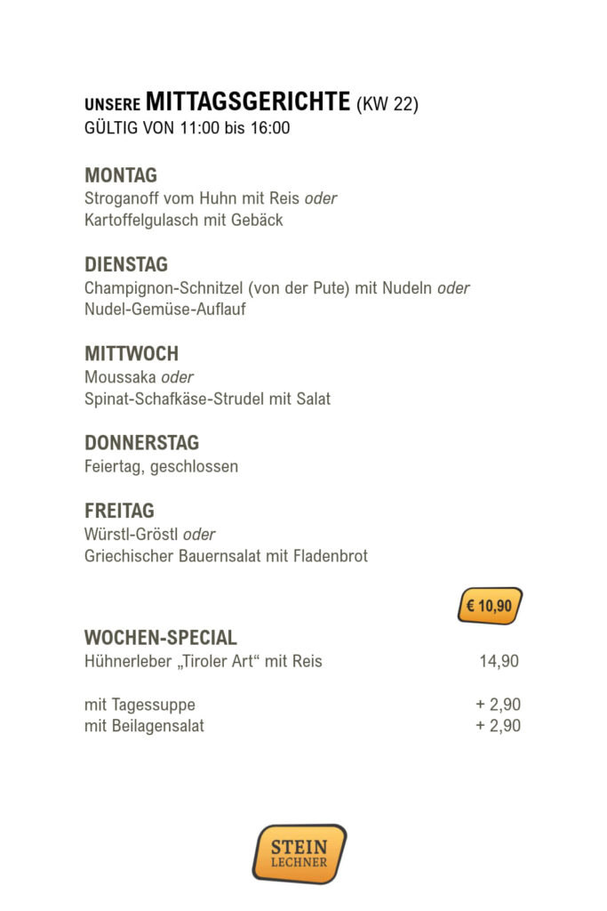 Wochenkarte Mittag KW 22