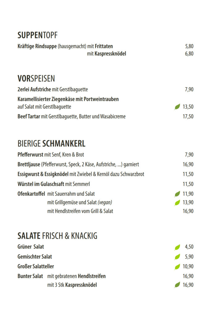 Suppen, Vorspeisen, Bierige Schmanker, Salate