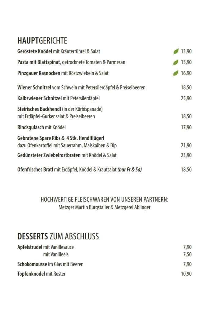 Hauptgerichte & Dessert