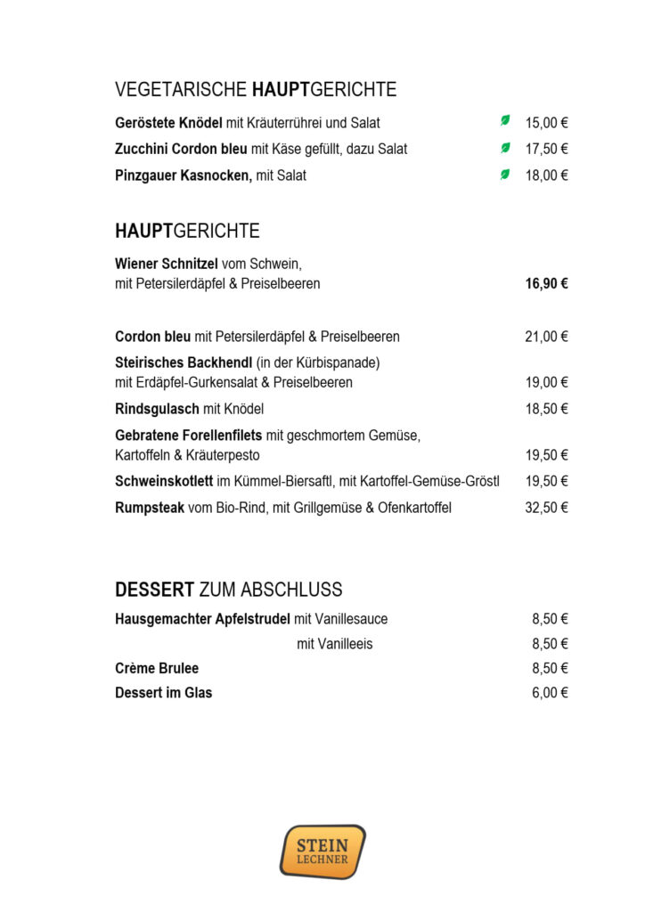 Mittag Hauptspeisen