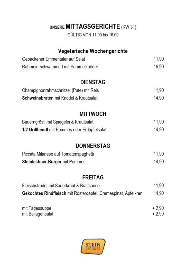 Wochenkarte KW 31